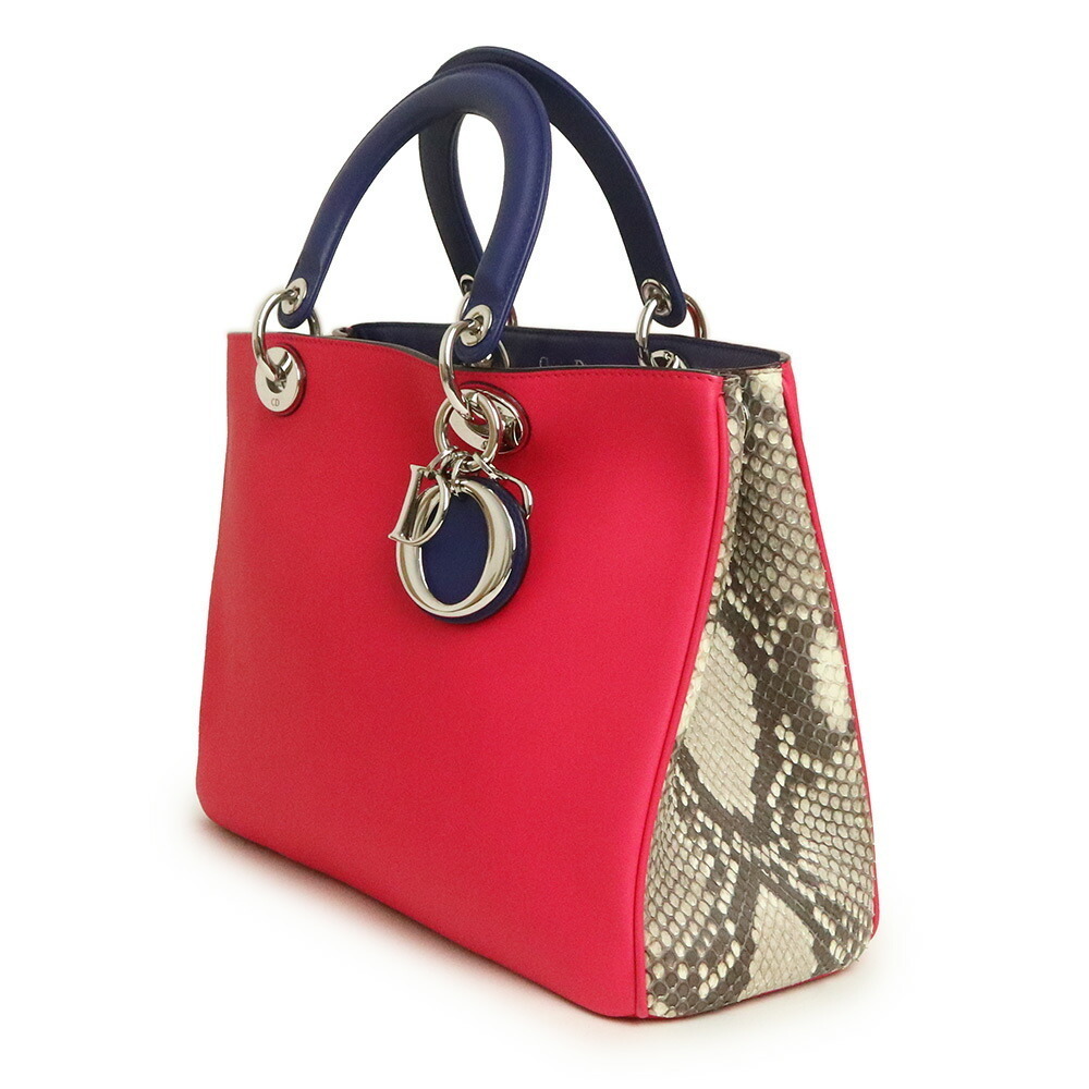 Christian Dior Diorissimo Handbag Shoulder Bag Calfskin Leather Python Exotic - Picture 3 of 12
